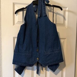 Lioness Navy Denim Halter Top